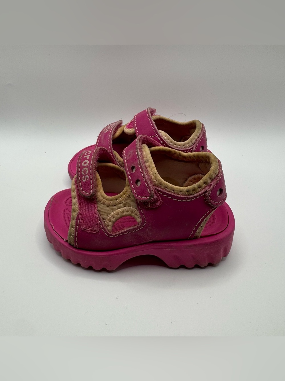 Crocs Toddler Girls 4/5C Pink Sandals Hook and Loop Daycare Playwear Outdoor